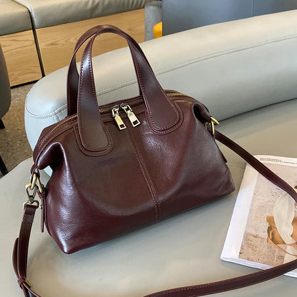 MS Genuine Leather Woman Bags Luxury Retro Shoulder Handbag Vintage Lady Messenger Casual Tote Crossbody Purses Black 2023 New
