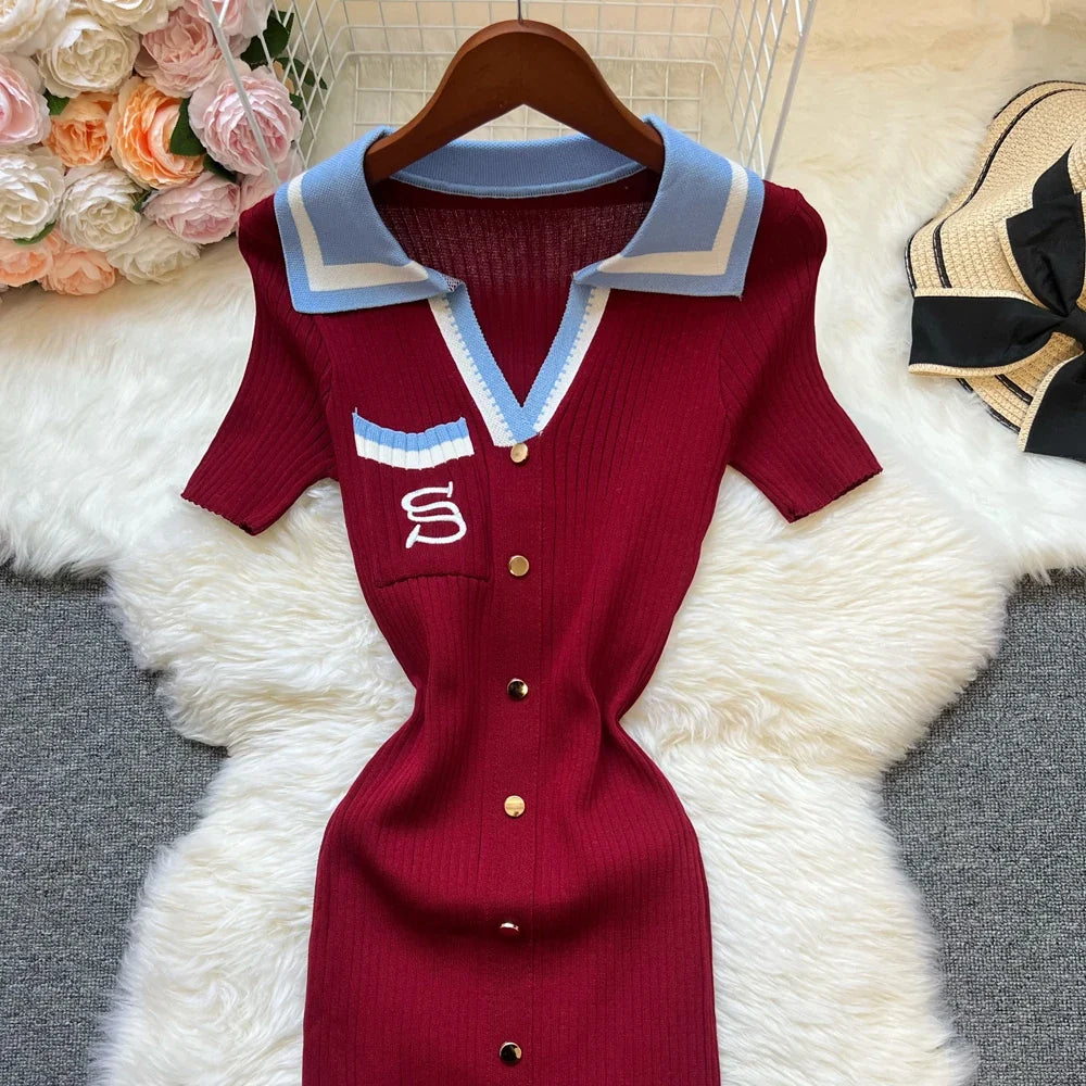 Brand Fashion Summer Knitted Dress Women 2025 New Y2K Embroidery Long Bodycon Sweater Dress Streetwear Lady Vestidos