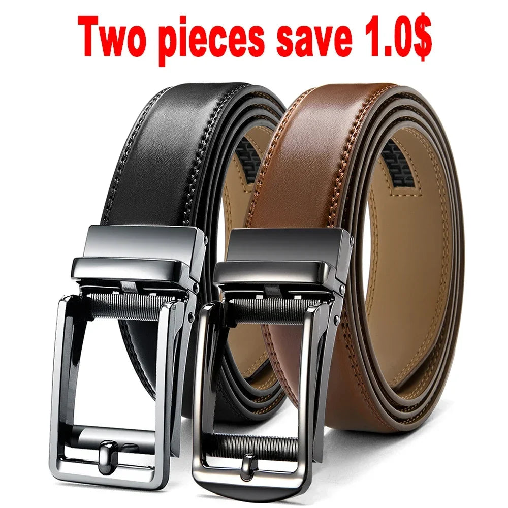 Mens Leather Belt Metal Automatic Genuine Leather Belts Leisure Fashion Ratchet Belts for Men Pants Fashion Genuine Leather Belt