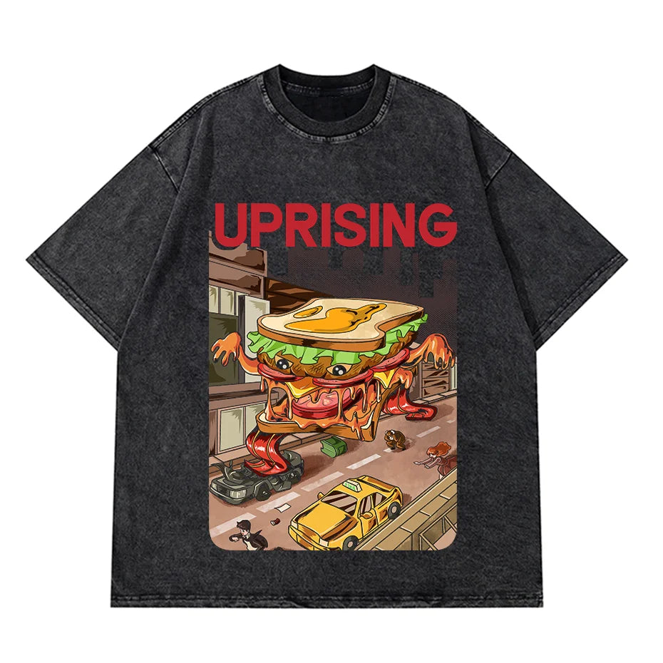 Anime Pain Printed T Shirt Men Retro Washed 100% Cotton Tops Tees Harajuku Tshirt 2023 Streetwear Hip Hop Male T-shirts
