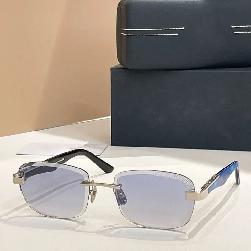 Rimless Sunglasse Men Alloy Square Diamond Cut Germany Trendy High Quality UV400 Classical Vintage Glasses with Case