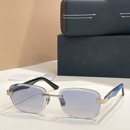 Rimless Sunglasse Men Alloy Square Diamond Cut Germany Trendy High Quality UV400 Classical Vintage Glasses with Case