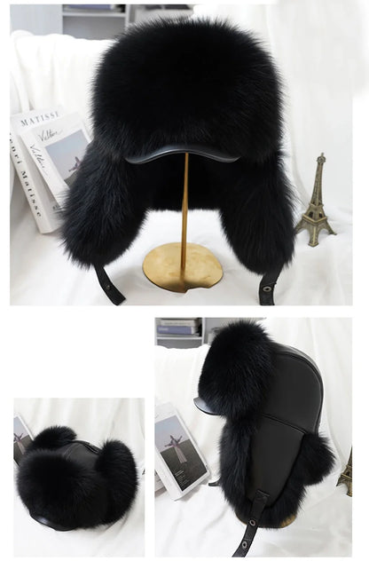 Winter Cap Man 100% Real Sliver Fox Fur Bomber Hat Men's Raccoon Fur Hat Ushanka Cap Trapper Russian Ski Caps Hats Real Fur Hat