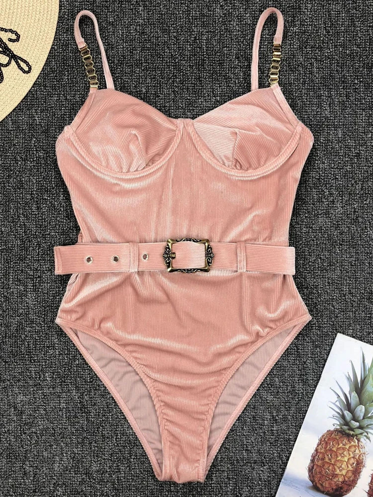 Sexy Push Up Underwire Swimwear Women Solid White Black Padded Buckle One Piece Swimsuit Beach Bathing Suit Bodysuit Monokini
