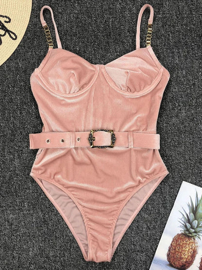 Sexy Push Up Underwire Swimwear Women Solid White Black Padded Buckle One Piece Swimsuit Beach Bathing Suit Bodysuit Monokini