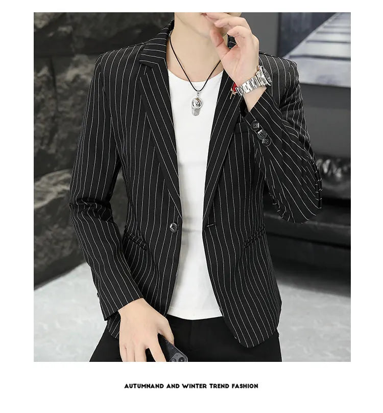 New Men's Fashion Business Gentleman Stripe Outdoor British Style Trend Wedding Banquet Luxe Outdoor Casual Blazer