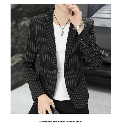 New Men's Fashion Business Gentleman Stripe Outdoor British Style Trend Wedding Banquet Luxe Outdoor Casual Blazer