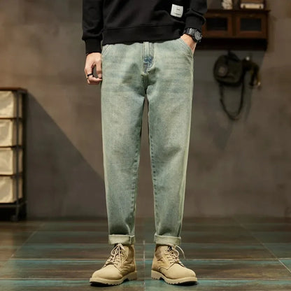 2025 Autumn and Winter New Loose and Versatile Harem Pants Retro Simple Fashion Solid Color Comfortable Versatile Jeans for Men
