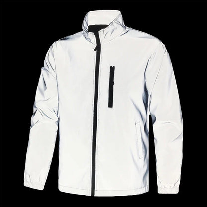 Night Reflective Jacket Men's Spring Casual Stand Collar Outdoor Windproof Jogger Cycling Safety Bright Coats Hip Hop Streetwear