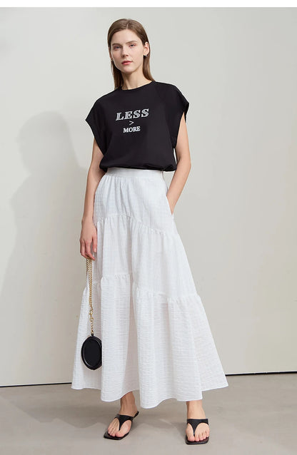 Minimalist Casual Halter Skirt Women 2025 Summer New Office Lady Solid Color Pockets Loose A line Cake Long Skirt 12542072