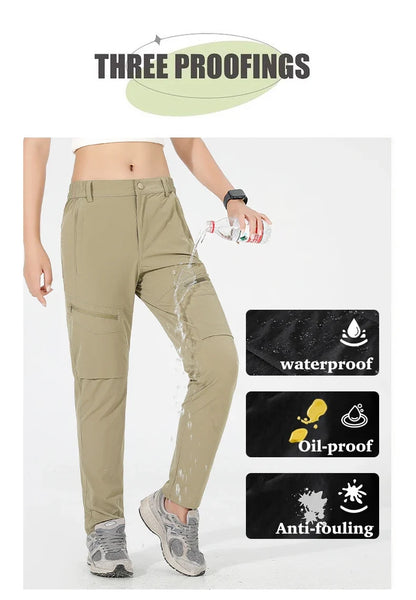 Hiking Pants Women 4-Way Stretch Waterproof Summer Cargo Pants Trekking Climbing Camping Outdoor Sports Mountain Trousers