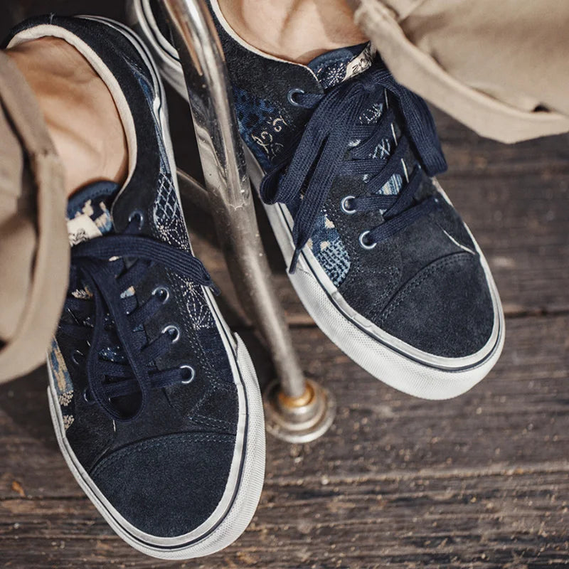 Japanese Retro Printing Canvas Shoes for Men Designer Brand Ancient Cloth Board Shoes Low Top for Lovers Women
