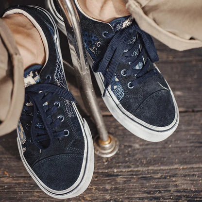 Japanese Retro Printing Canvas Shoes for Men Designer Brand Ancient Cloth Board Shoes Low Top for Lovers Women
