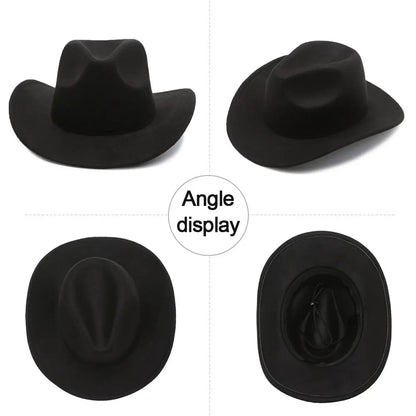 New Wide Brim Cowboy Hat Solid Color Felt Panama British Retro Cap Women Men