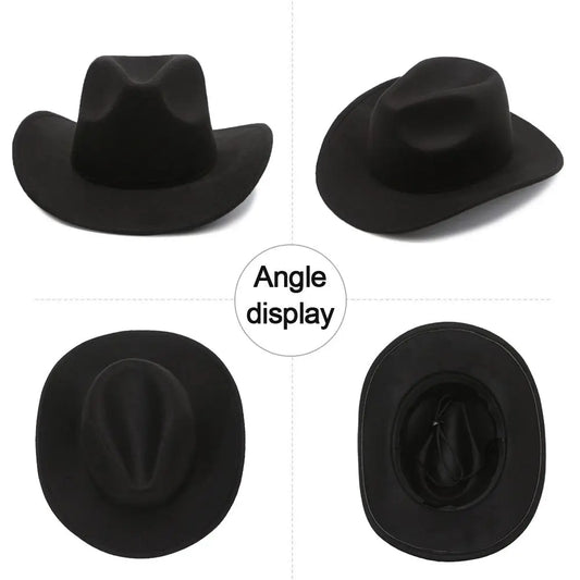 New Wide Brim Cowboy Hat Solid Color Felt Panama British Retro Cap Women Men