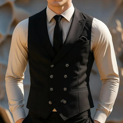 Men Vest Black With Lapel Double Button Solid Waistcoat For Wedding Banquet Party Business Work Daily Casual Men Suit Vest