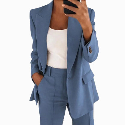 Elegant Slim Fit Suit Jacket And Pants Set for Women 2024 New Fashion Spring Autumn Turn-down Collar High-end Feeling