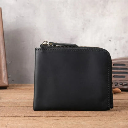 Men Genuine Leather Zipper Wallet Simple Card Holder Bag Business Wallet Portable First Layer Cowhide Coin Purse