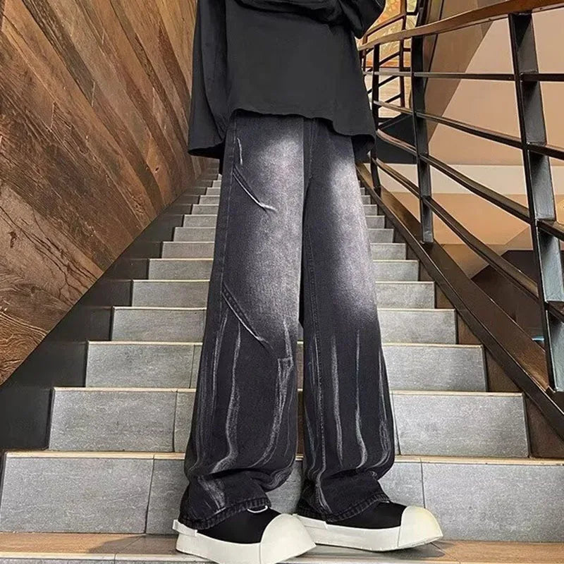 Autumn And Winter Dye Jeans Mens Denim Jeans New Casual Jeans Straight Leg Pants Baggy Pants Hip-Hop Pants