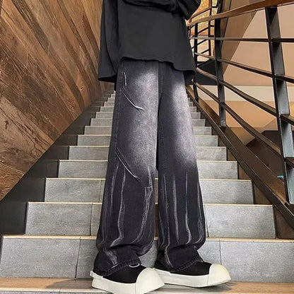 Autumn And Winter Dye Jeans Mens Denim Jeans New Casual Jeans Straight Leg Pants Baggy Pants Hip-Hop Pants