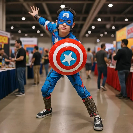 3-12Y Boy's  Costume Superhero Roleplay Onesie School Performance Outfit with Mask and Shield Toy Gift