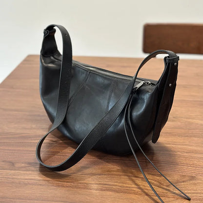 2026 New Genuine Leather Women's Bag Casual Solid Color Versatile Saddle Bag Soft Cowhide Shoulder Crossbody Bags