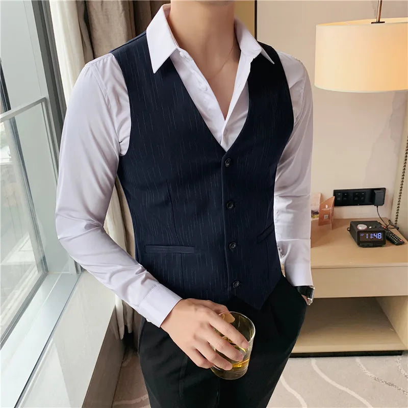Plus Size 7XL 6XL 5XL Men's Fashion Striped Suit Vest British Style Business Work Slim Fit Wedding Social Sleeveless Vest