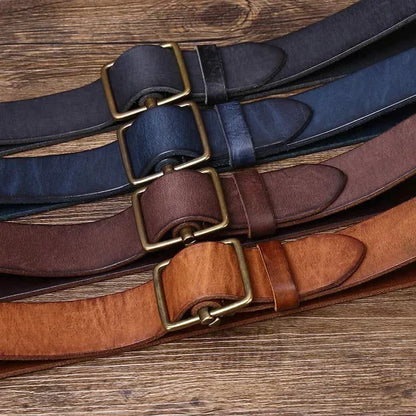 3.8 Wide Pure Cowhide Genuine Leather for Men's High Quality Jeans No Drilling Smooth Buckle Belts Cowboy Waistband Male Fashio