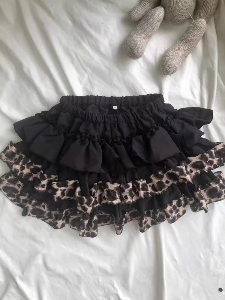New Vintage Slim Y2k Mini Gothic Skirt Women Korean Fashion Leopard Patchwork Fluffy Skirt Aesthetic Retro Fit Chic Clothes 2025