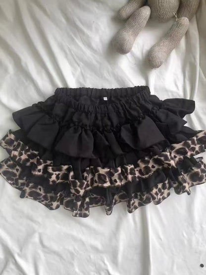 New Vintage Slim Y2k Mini Gothic Skirt Women Korean Fashion Leopard Patchwork Fluffy Skirt Aesthetic Retro Fit Chic Clothes 2025