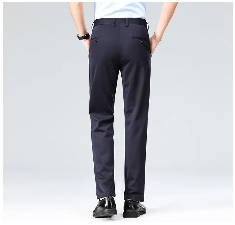 Men's Summer Dresses Long Pants Slim Fit Business Pants Lightweight Ice Silk Office Pants, Wrinkle Resistant and Elastic