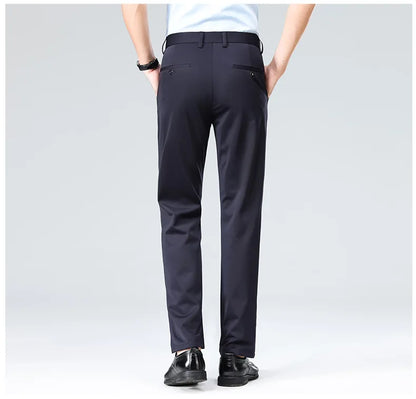 Men's Summer Dresses Long Pants Slim Fit Business Pants Lightweight Ice Silk Office Pants, Wrinkle Resistant and Elastic