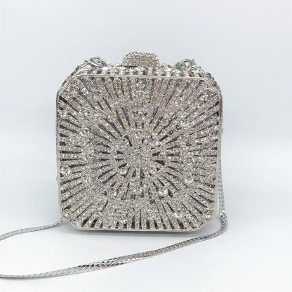 Women Clutch Bag Small Square Box, Full Cover Rhinestone Crystal Evening Bag, Handmade Bridal Party Wedding Prom Dinner Purse