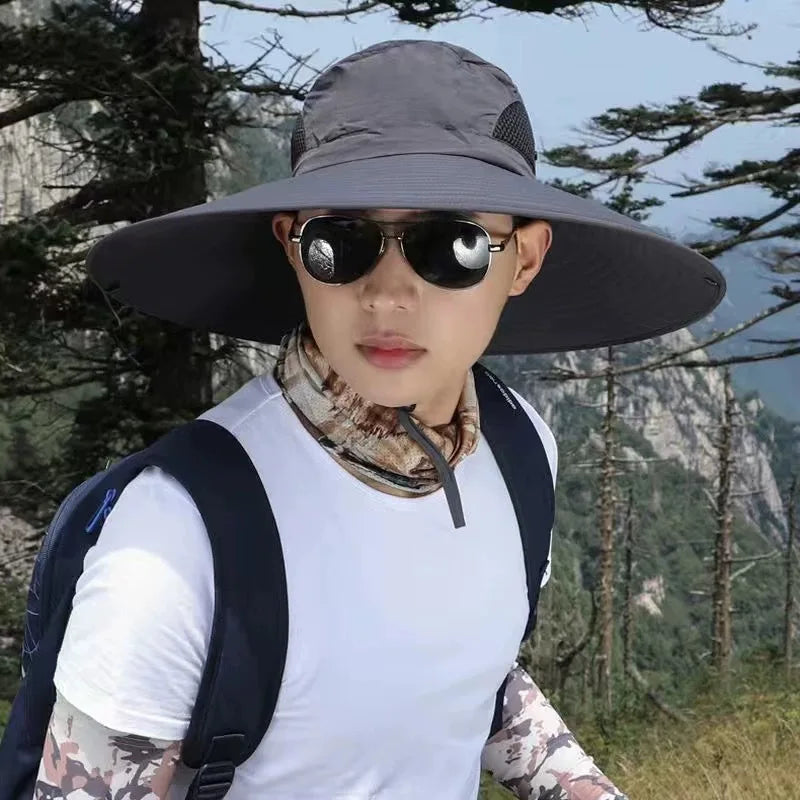 Large Brim Polyester Sun Hat UV Protection Breathable Mesh Cap Foldable Men and Women Outdoor Fishing Hiking Beach Caps