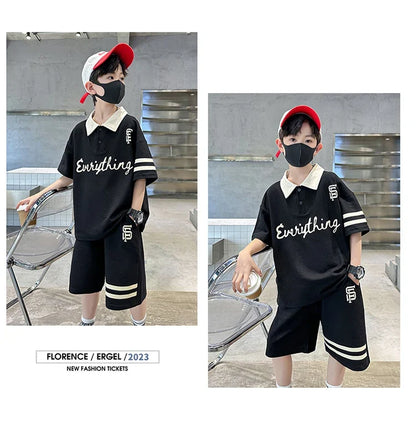 Kids Luxury Clothing Cotton Pique Fabric T-shirt Shorts Summer Outfit Set for Tweens Boys High Quality Polo Suit Child 5-14 Y