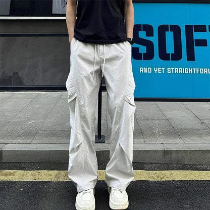 New High Street Pants Mens Casual Straight Trousers Wrinkled Trendy Streetwear Summer Lightweight Essentials Couple Cool Pants