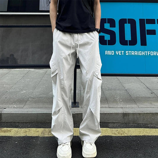 New High Street Pants Mens Casual Straight Trousers Wrinkled Trendy Streetwear Summer Lightweight Essentials Couple Cool Pants