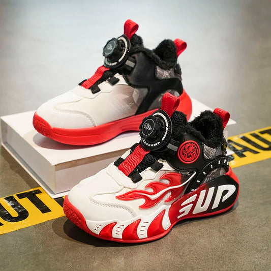 New autumn/winter 2025 children's basketball shoes with waterproof leather surface and training sports shoes for boys and girls