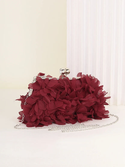 3D Floral Decor Clutch Bag, Elegant Silk Appliques Dinner Purse For Wedding Party Prom Banquet - Perfect for Wedding， Party
