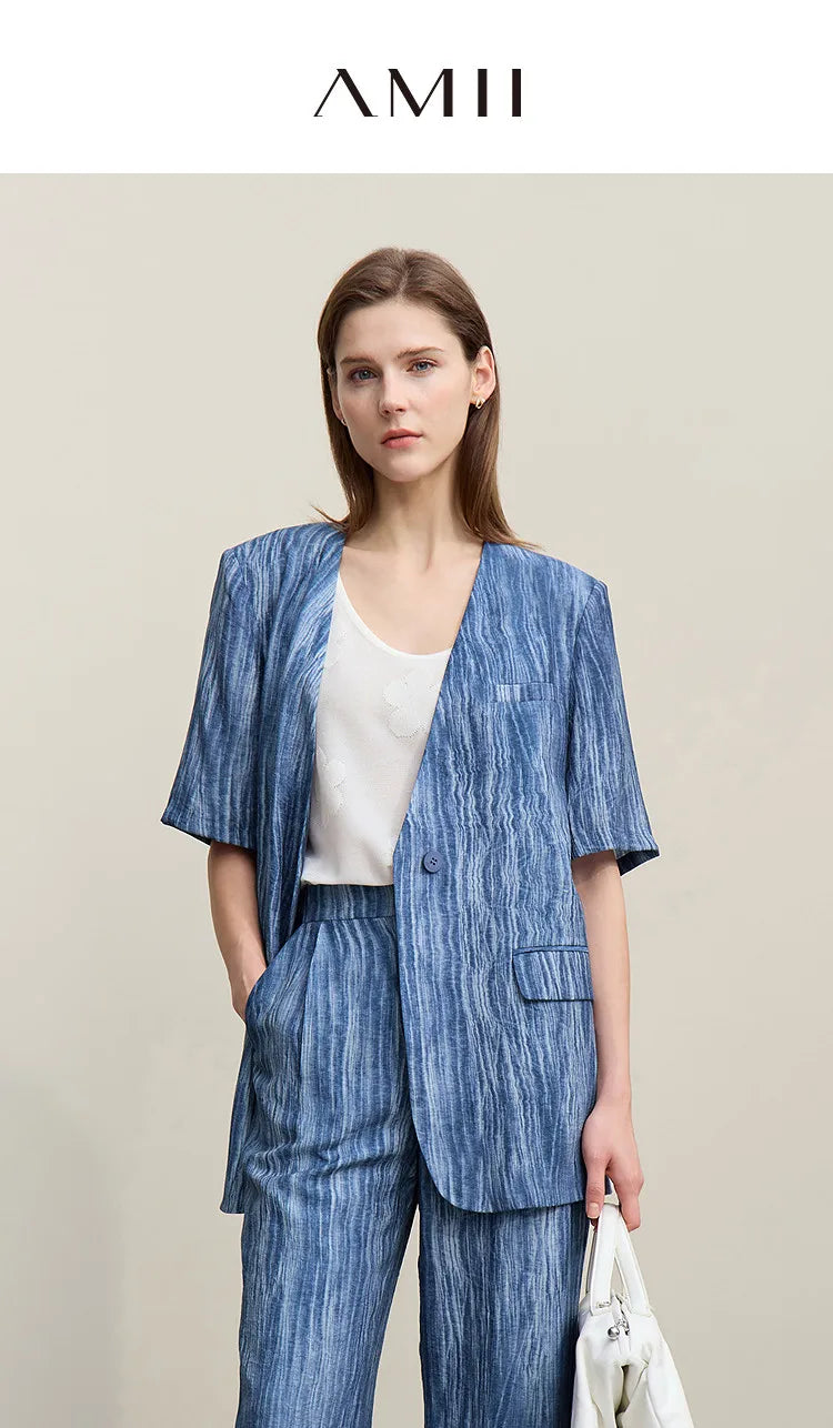 Women's Blazer 2026 Summer New Commuter V-neck Short Sleeve Single Button Women's Jacket Loose Shoulder Padded Top 12621092