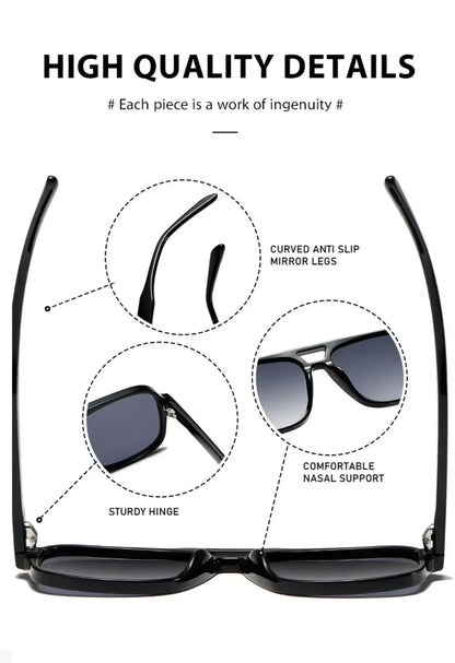 Double Bridge Square Aviator Sunglasses - UV400 Vintage Pilot Style, Retro Classic Sun Glasses for Men Women Unisex