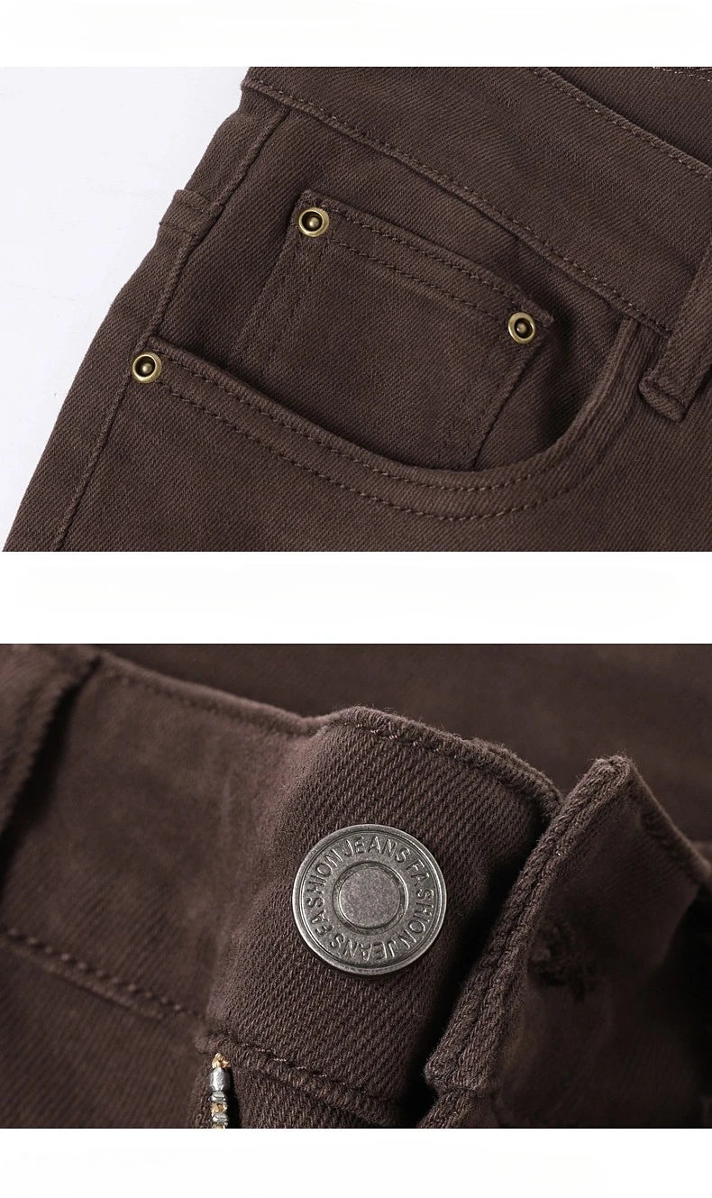Wine Red Jeans Men Fashion Casual Classic Style Business Straight Slim Fit Trousers Male Advanced Pants 6 Colors Plus Size 28-44