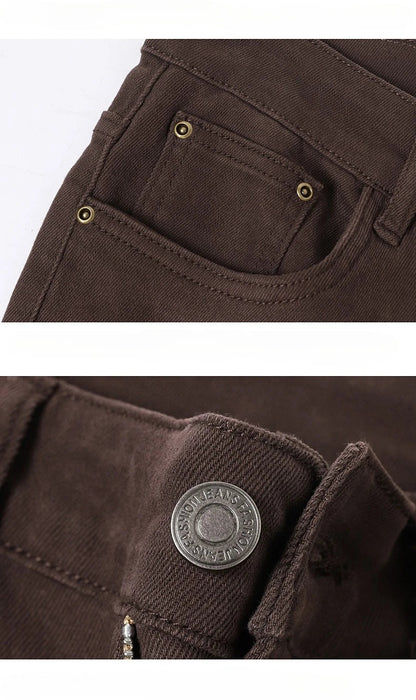 Wine Red Jeans Men Fashion Casual Classic Style Business Straight Slim Fit Trousers Male Advanced Pants 6 Colors Plus Size 28-44