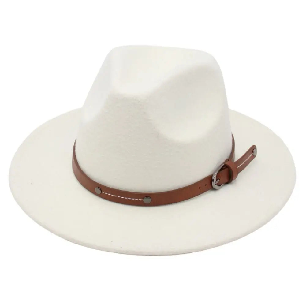 With Belt Buckle Felt Fedora Hats Fashion Vintage Wide Brim Panama Cap Soft Elegant Cowboy Cap Men Women