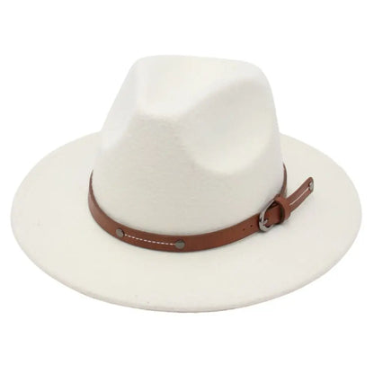 With Belt Buckle Felt Fedora Hats Fashion Vintage Wide Brim Panama Cap Soft Elegant Cowboy Cap Men Women