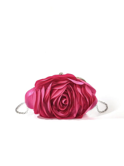 Fashion Pink Flower Petal Banquet Floral Dress Purse Evening Day Clutch Bag Women Luxury Prom Party Wedding Day Bag