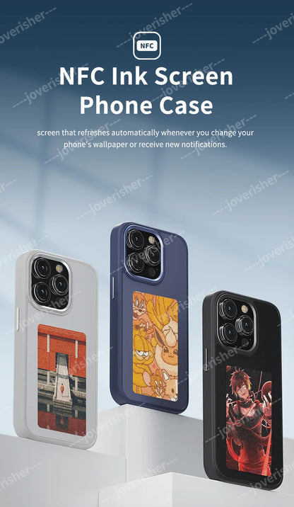 NFC DIY Picture Ink Phone Case for iPhone 16 15 14 13 Pro Max DIY Case Screen Phone Cover Cartoon Protection Funda Battery Free