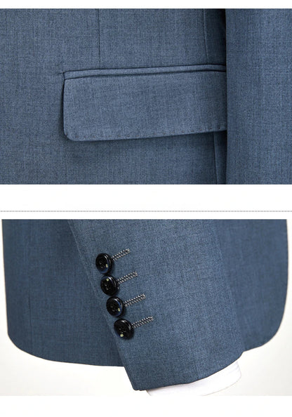Jacket+Vest+Pants / 2023 High Quality Men Slim Suit Formal Business Groom Wedding Social Dress Blue Grey High-end Casual Tuxedo