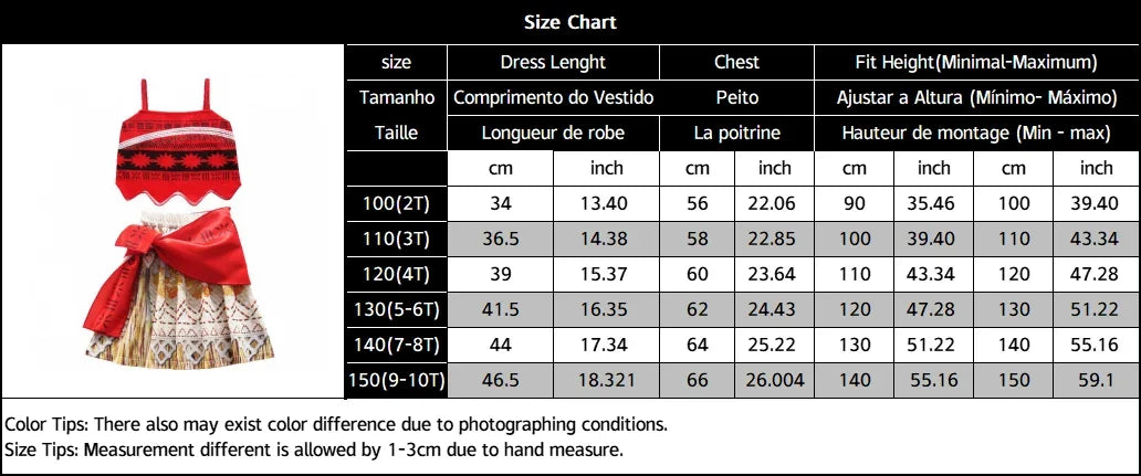 Children Cosplay Dresses Girls Moana Princess Dress for Kid Halloween Maui Vaiana Costume Children Birthday Party Clothes Set