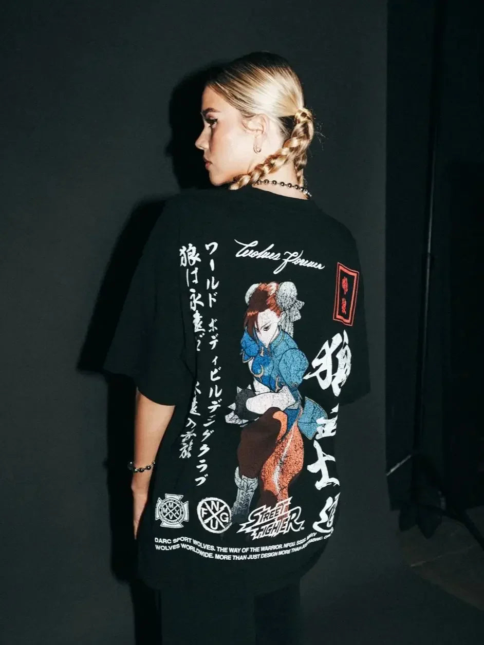 WOLVES CLUB STABILITY "PREMIUM" OVERSIZED TEE IN BLACK Summer Men's and Women's T-shirt Fashion Loose Printed Tops